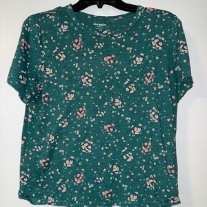 Old Navy Teal and Pink Floral Short Sleeve Top
